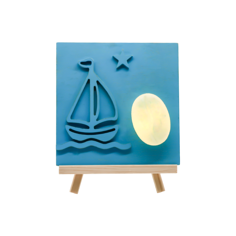 Ocean Color Sejlbåd Bambus Udskåret Træ Lampe - Sail Shadow Bagning